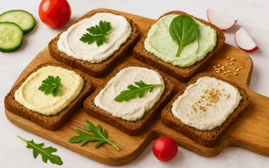 Fünf auf einen Streich: Cremige, pikante vegane Frischkäse-Alternativen